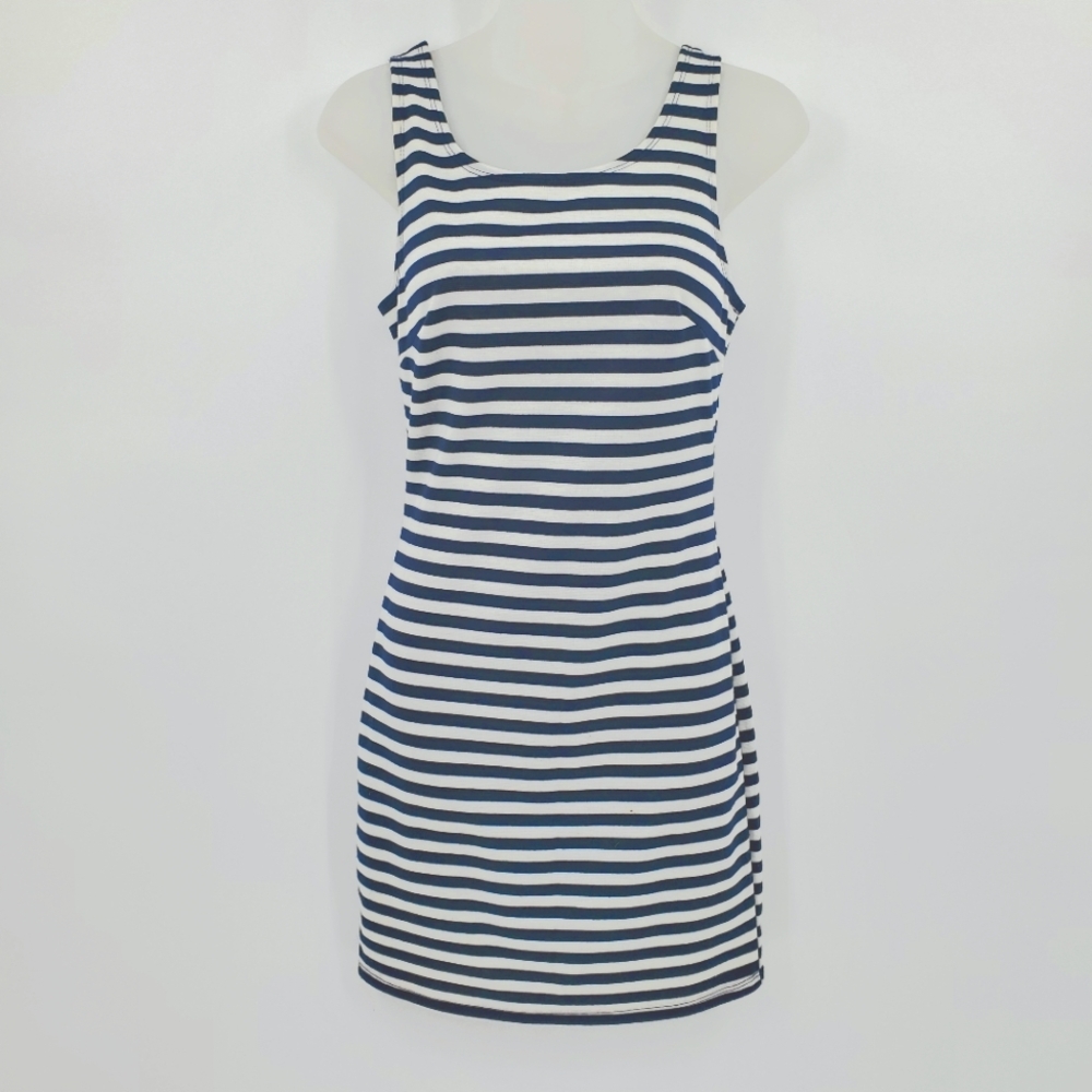 ♤♤ Timing Blue and White Striped Midi Tank Dress Size Medium
